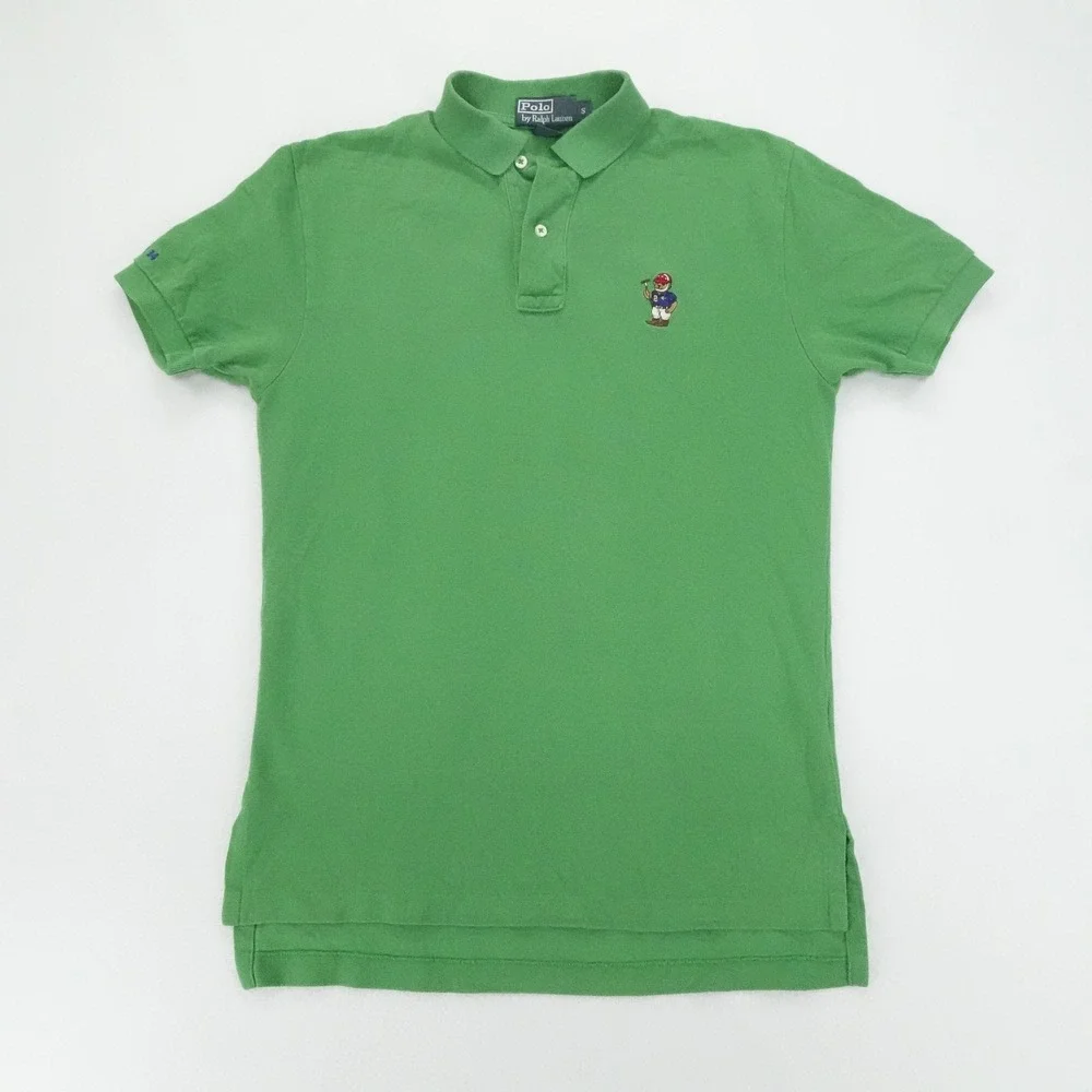 Polo Ralph Lauren Shirt Men S Green Polo Bear Short Sleeve Vintage RL 14 Logo